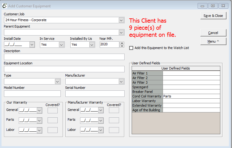 Add Customer Equipment