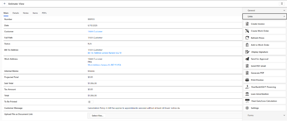 Estimate view
