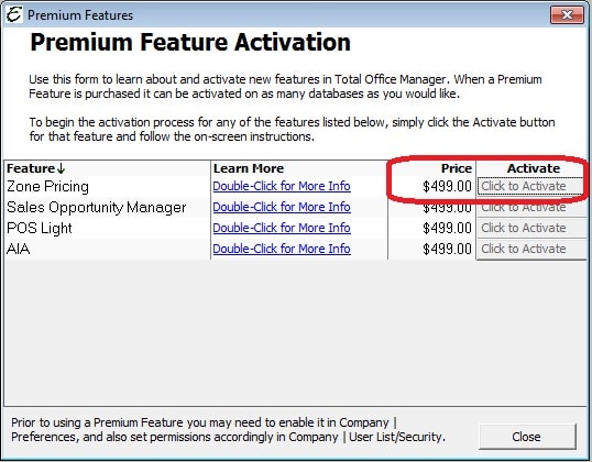 Premium Feature Zone Pricing