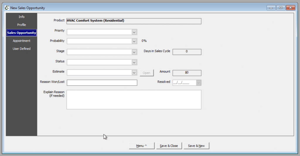Sales Opportunity Tab