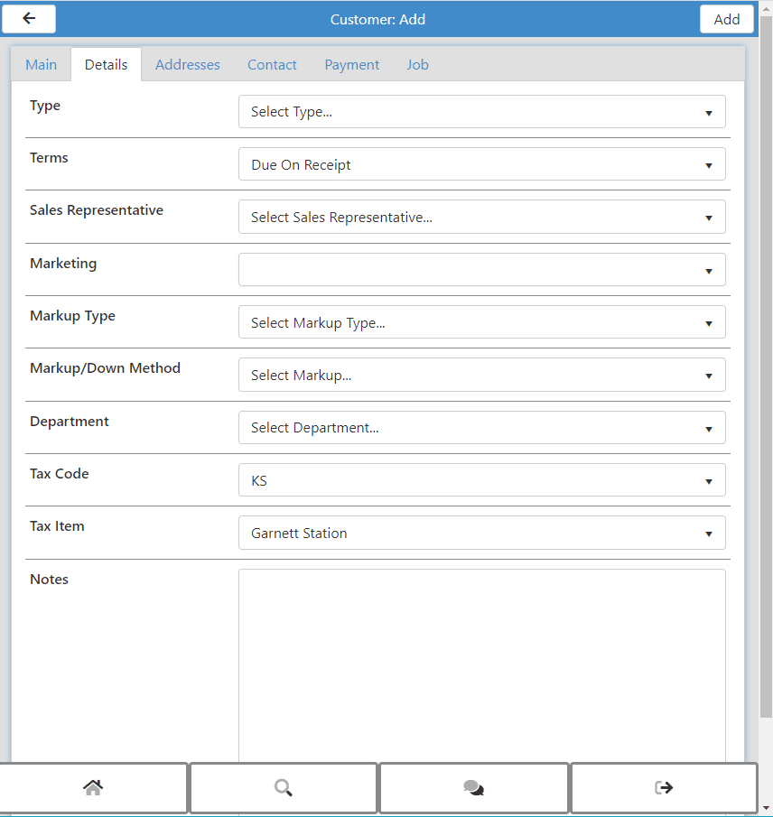 Customer Add New - Details Tab