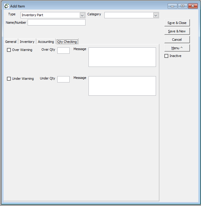 Inventory Part - Qty Tab