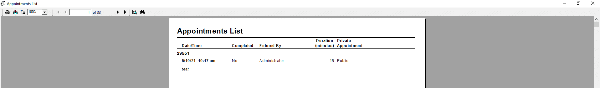 Appointment List Report PDF