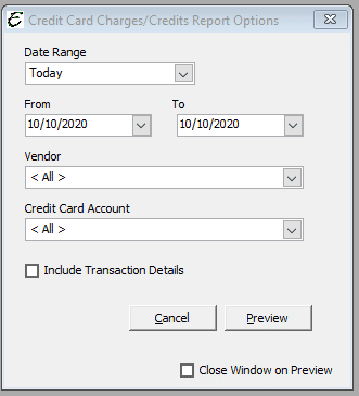 Credit Card Charges Credits Report Options