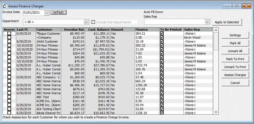 Assess Finance Charge Form