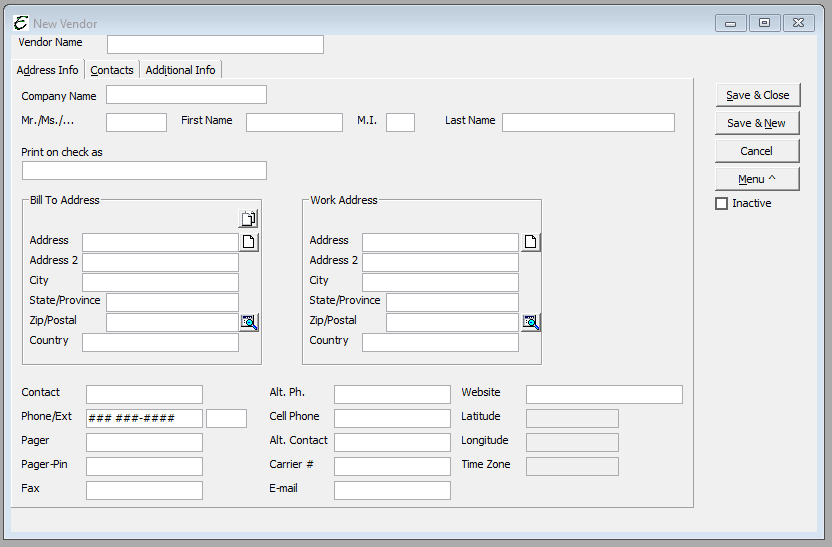 Vendor Form - Overview - Address
