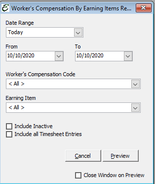 Worker's Compensation by Earning Item Options