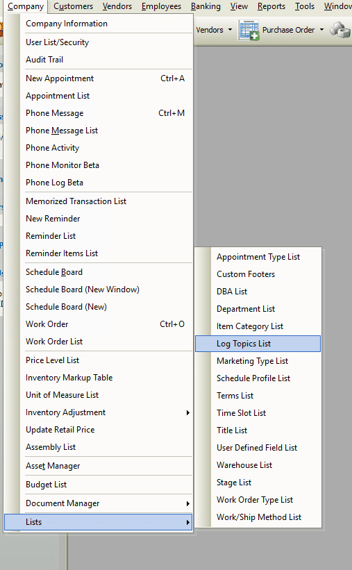 Contact Log Topics List