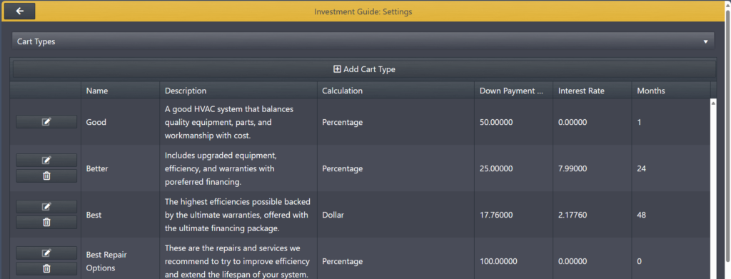 Mobile App Investment Guide Settings